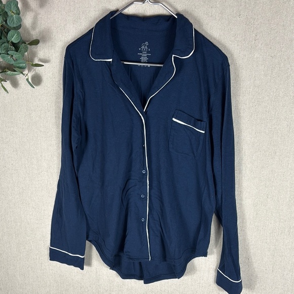 Women's WoolX Harper Navy Pajama Set with White Trim - Picture 6 of 14